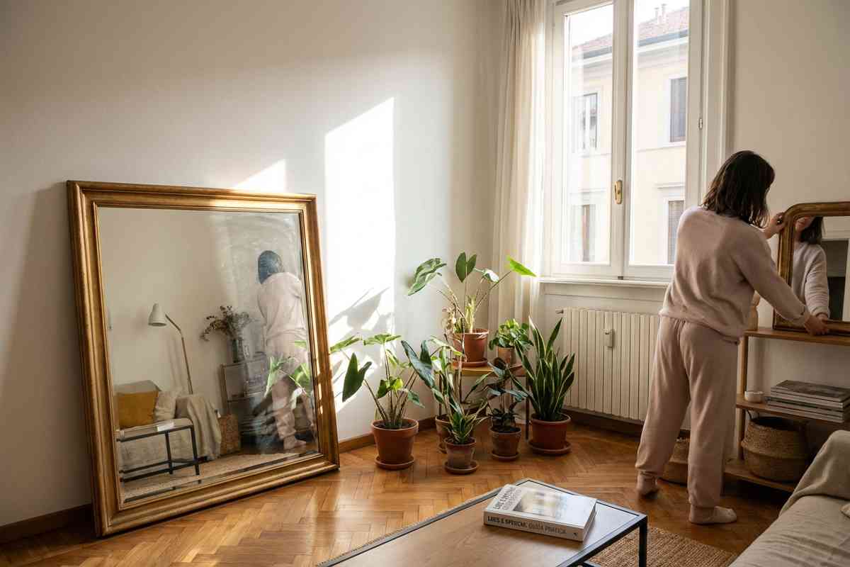 Specchio posizionato per riflettere la luce solare in una stanza.