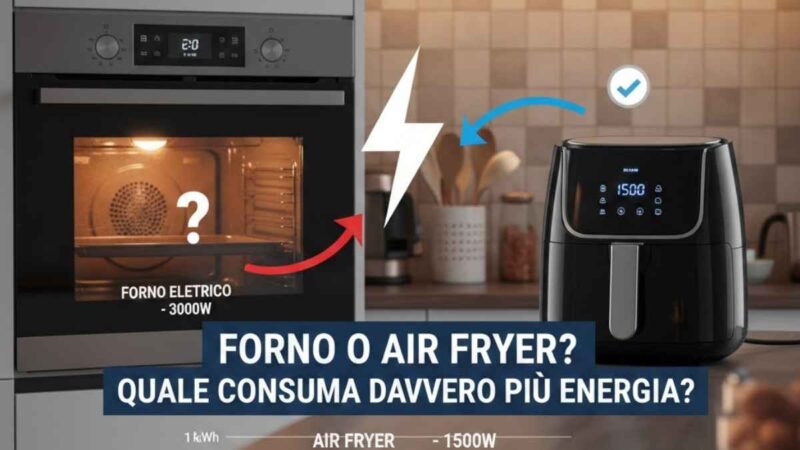 Forno tradizionale e air fryer su un piano di cucina moderna.