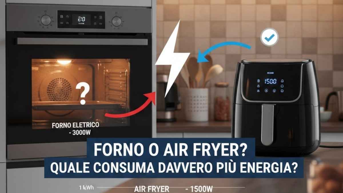 Forno tradizionale e air fryer su un piano di cucina moderna.