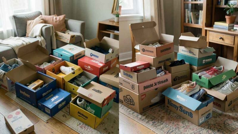 Scatole di scarpe trasformate in eleganti organizer per ufficio.