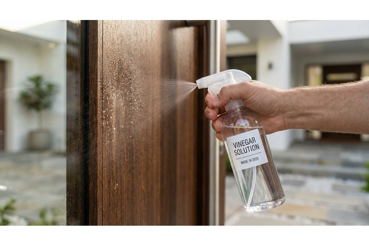 Bottiglia di aceto posizionata all'ingresso di una casa.