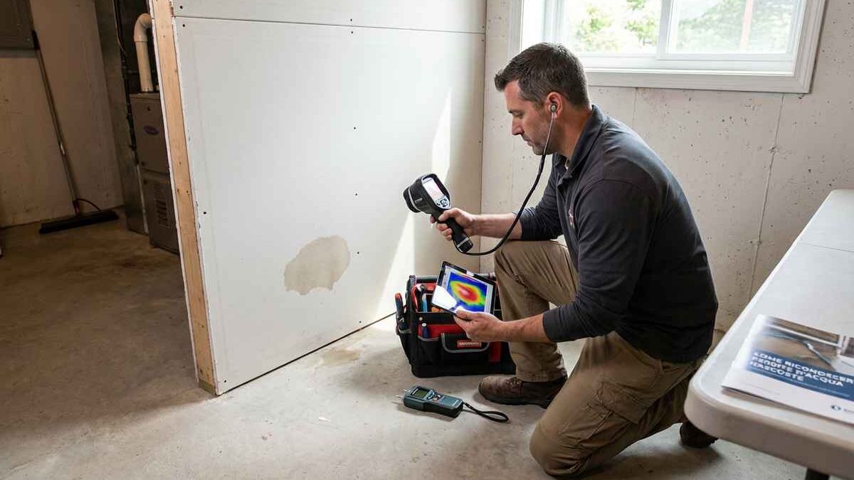 Tubo dell'acqua che perde con gocce visibili su una superficie bagnata.