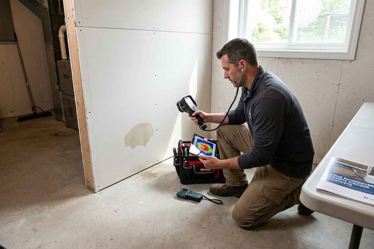 Tubo dell'acqua che perde con gocce visibili su una superficie bagnata.