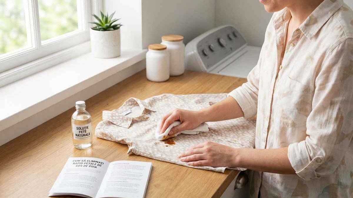 Bluza albă curățată de pete de sos de soia, arătând ca nouă