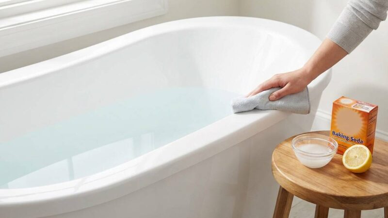 Vasca da bagno acrilica splendente con riflessi di luce