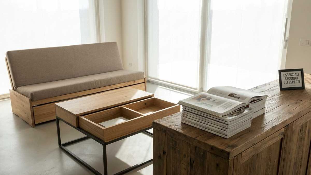 Tavolino da caffè trasformabile in scrivania con spazio di archiviazione integrato.
