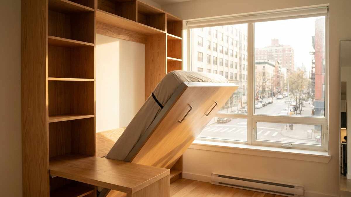 Soluzioni di design salvaspazio in un appartamento compatto con arredi multifunzionali.