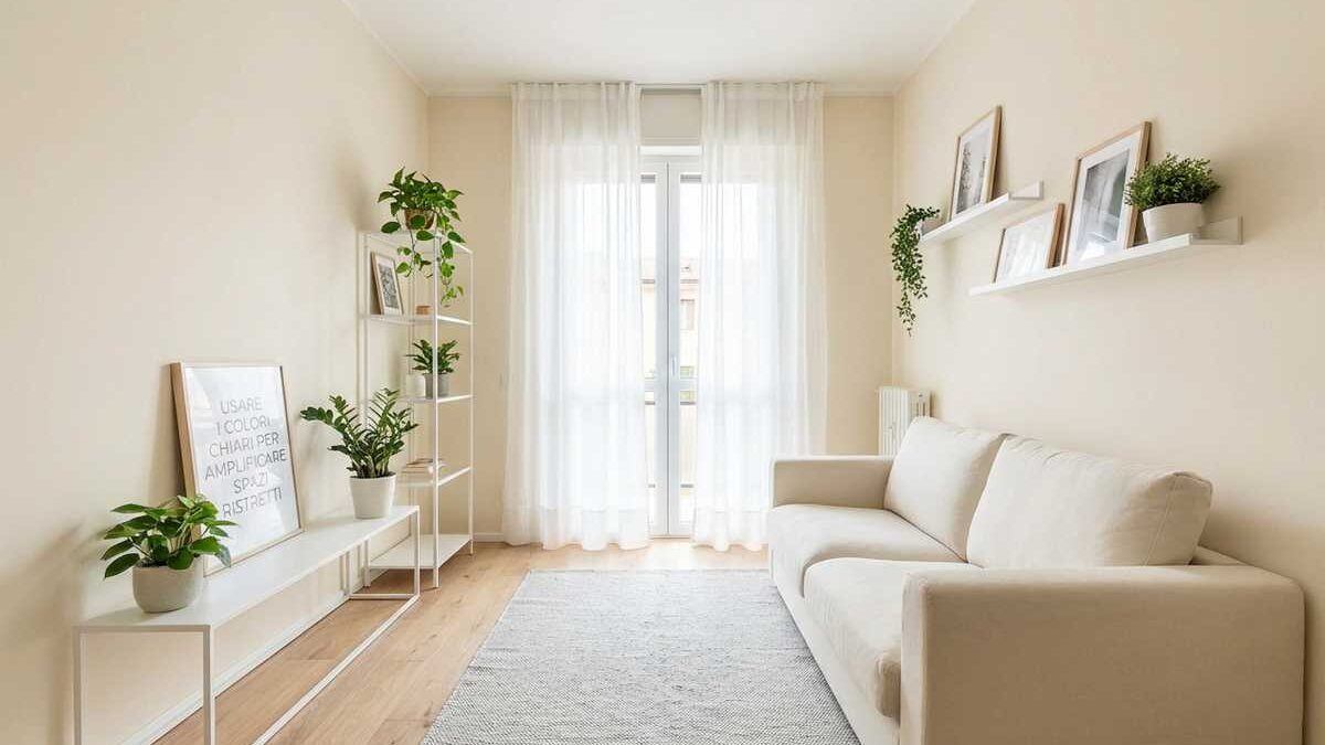 Interno luminoso con pareti bianche e arredi chiari.