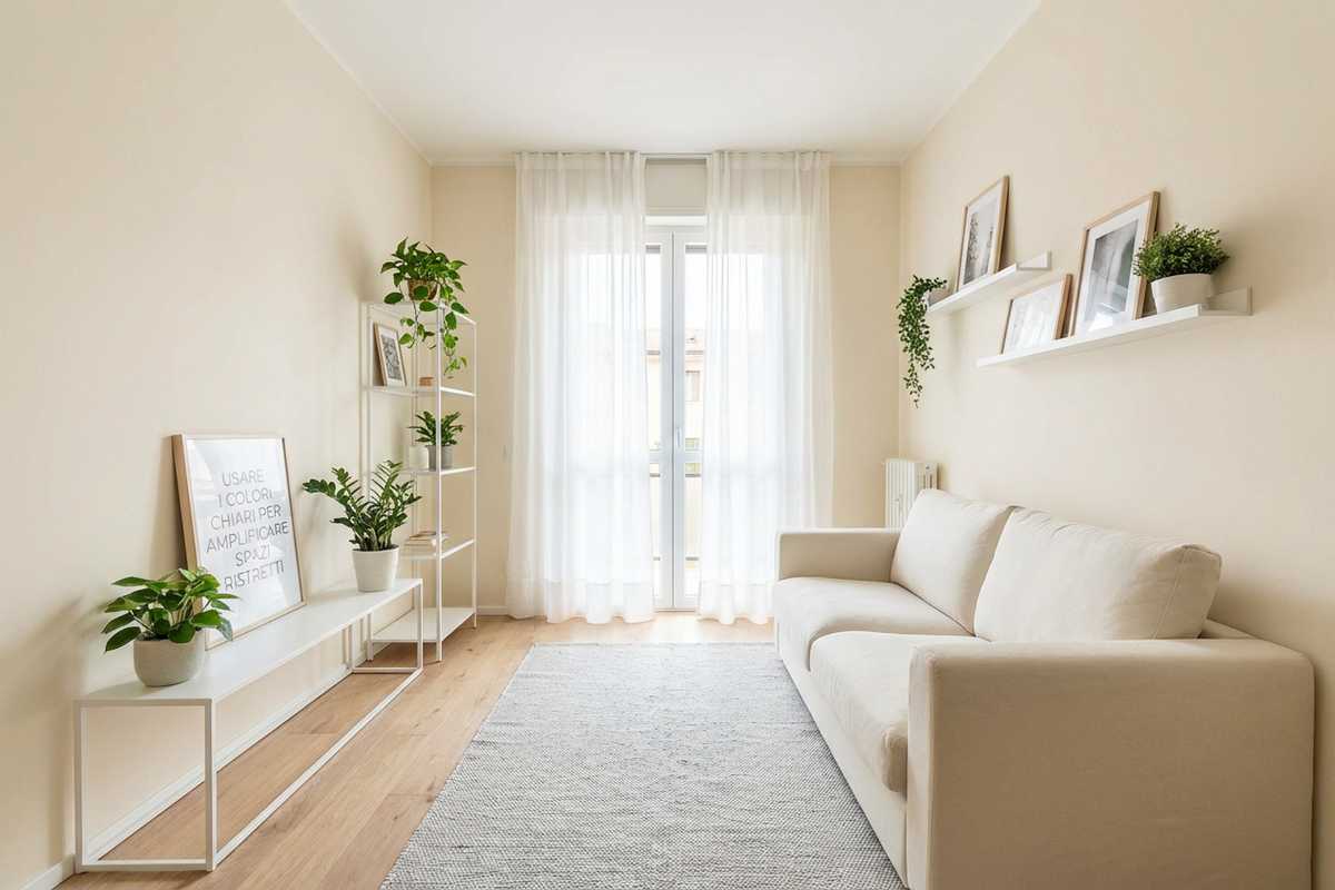 Interno luminoso con pareti bianche e arredi chiari.