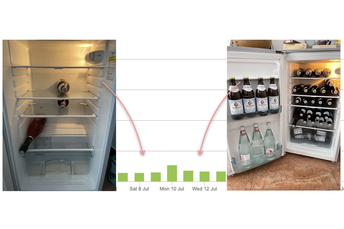 Frigorifero pieno di alimenti organizzati su diversi ripiani