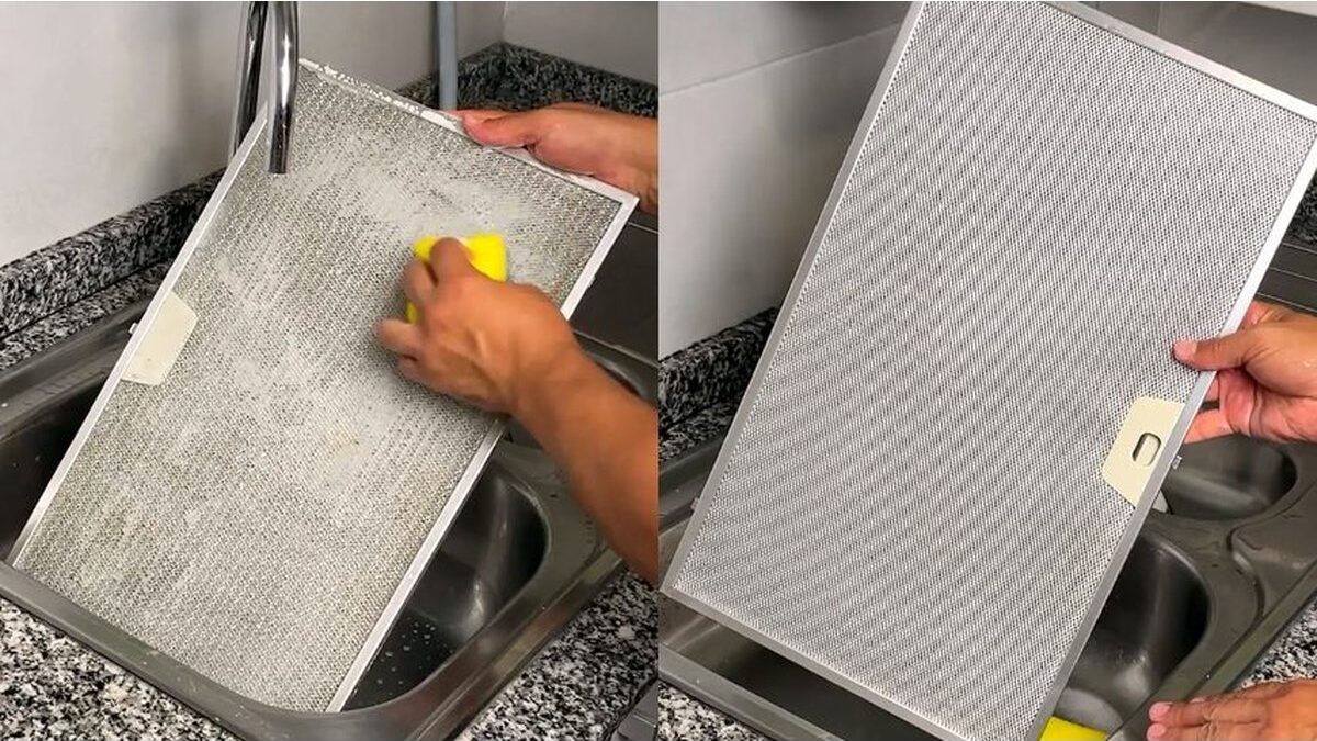 Cappa da cucina con grasso incrostato prima della pulizia.