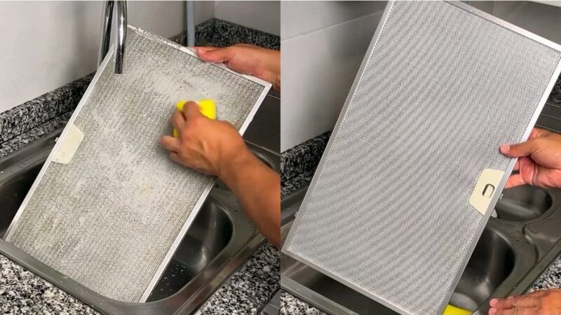 Cappa da cucina con grasso incrostato prima della pulizia.