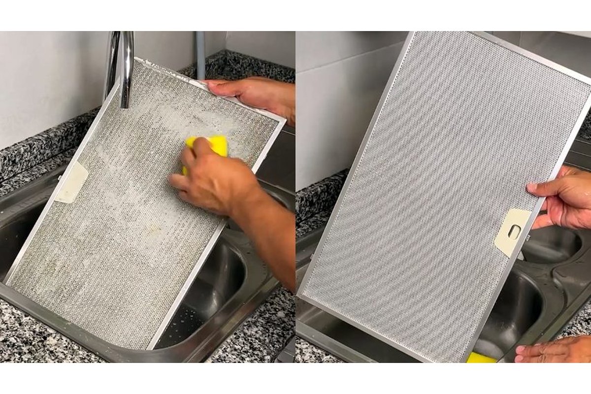 Cappa da cucina con grasso incrostato prima della pulizia.