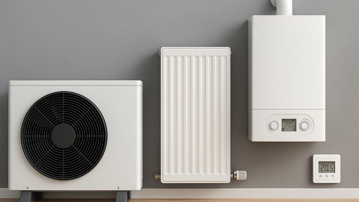 Termostato domestico con temperatura impostata su 20 gradi Celsius.