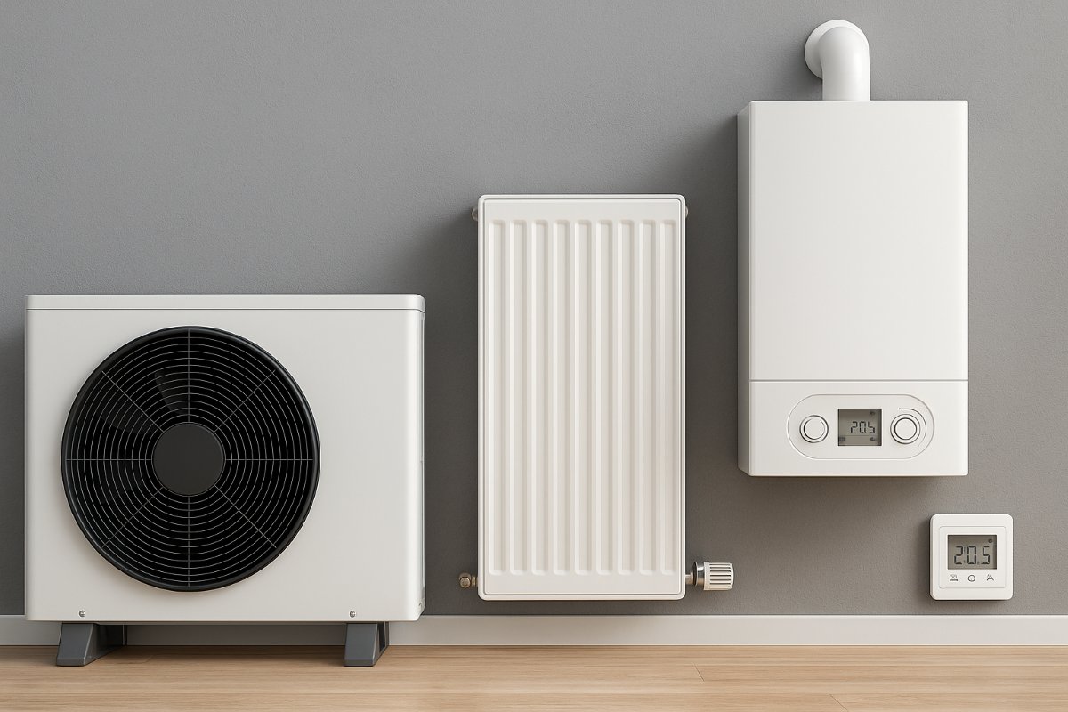 Termostato domestico con temperatura impostata su 20 gradi Celsius.