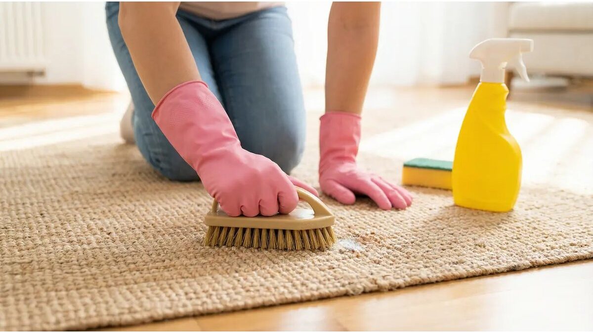 Tappeto sporco con macchie visibili prima della pulizia profonda.