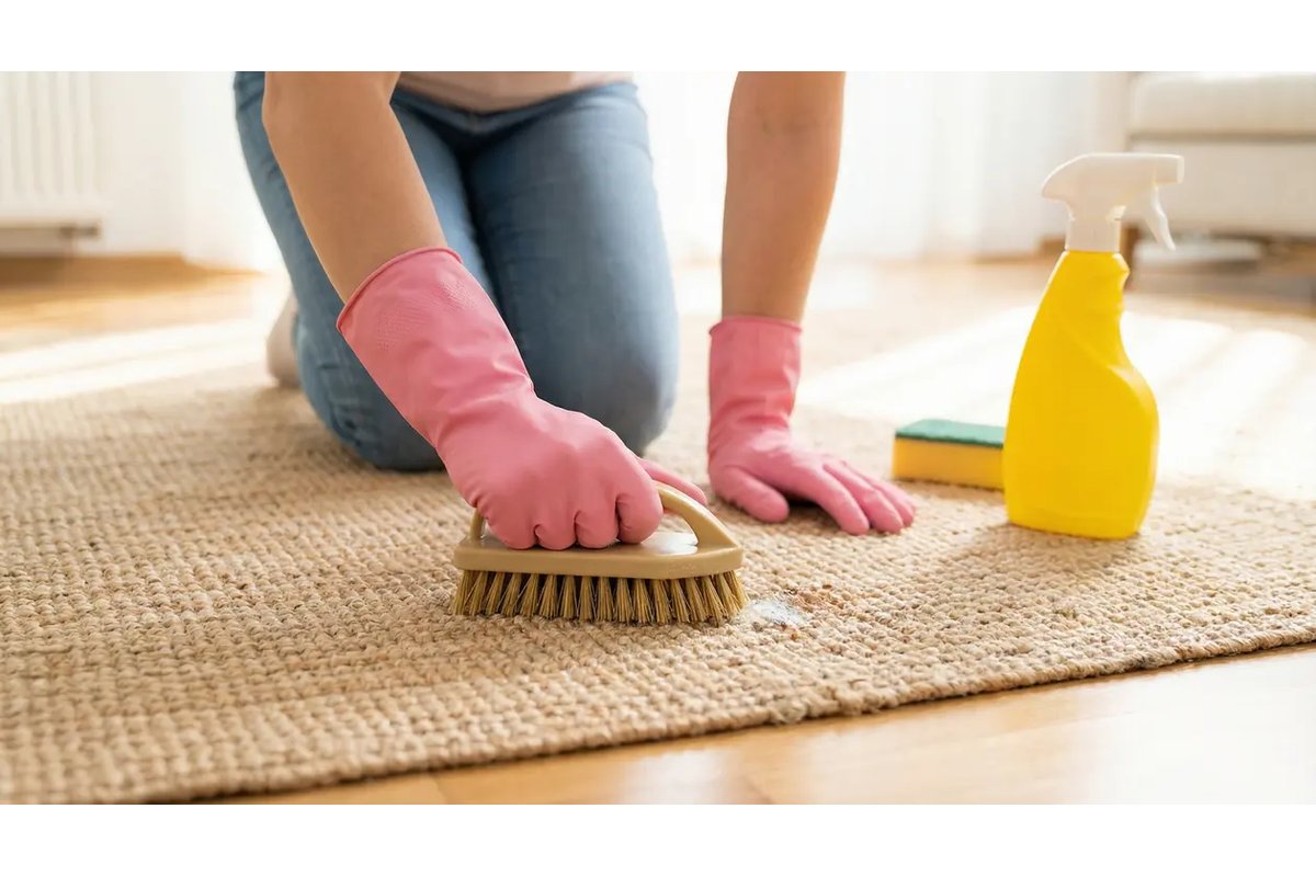 Tappeto sporco con macchie visibili prima della pulizia profonda.