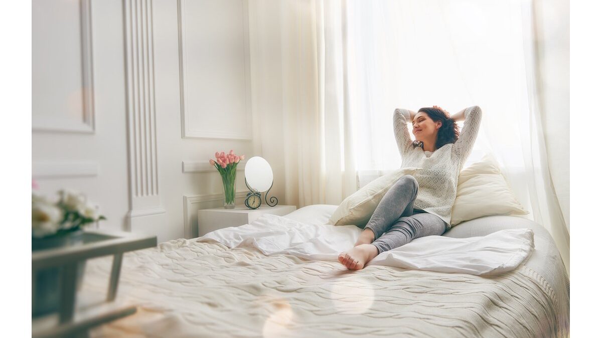 Camera da letto ordinata e pulita con letto rifatto e finestre aperte.