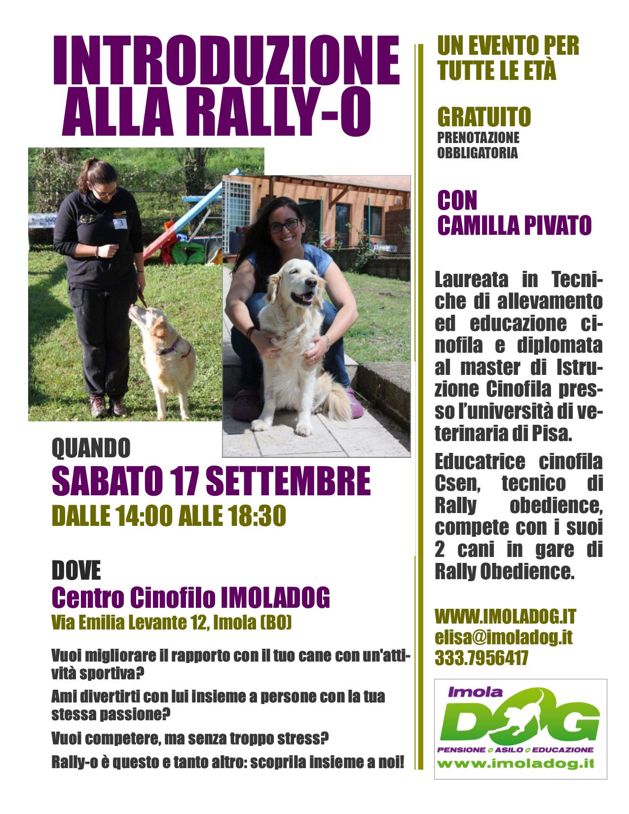 SABATO 17 SETTEMBRE: Introduzione alla Rally Obedience